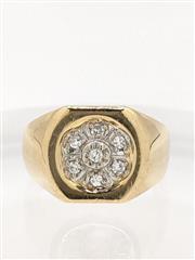 14K 6.8g Yellow Gold Gents Diamond Star Burst Cluster Dome Ring Size-7